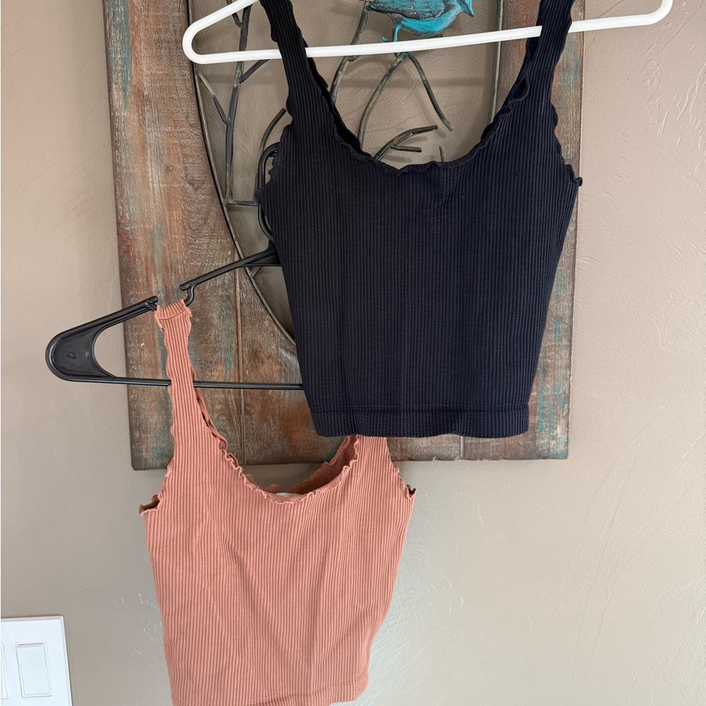 Nikibiki Black and Tan Ribbed Crop Tops